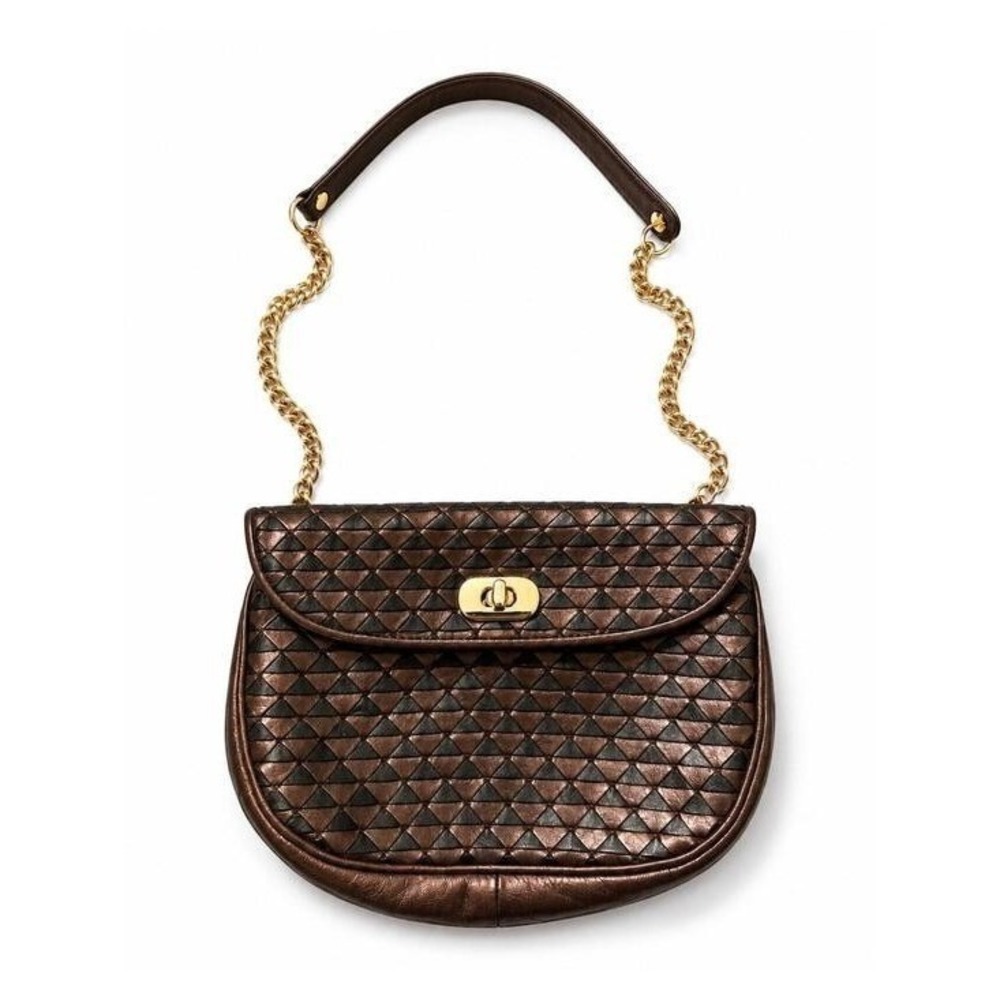 Ganson Vintage Copper and Black Weaved Leather Bag with Gold Chain/Leather Strap - Picture 2 of 10